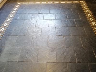 Slate Floor with Encaustic Tile Border